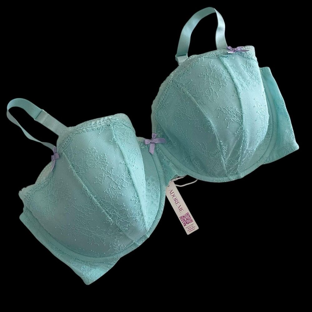 Adore Me Bra Womens 44G Blue Lace Balconette Underwire Padded Style BR-13746-BAL